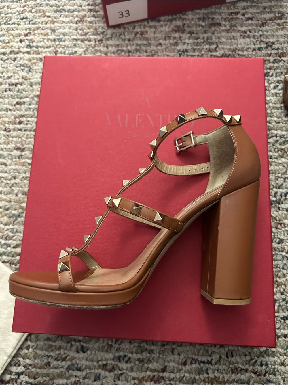 Valentino Brown Leather High Block Heel Sandals - Picture 7 of 12